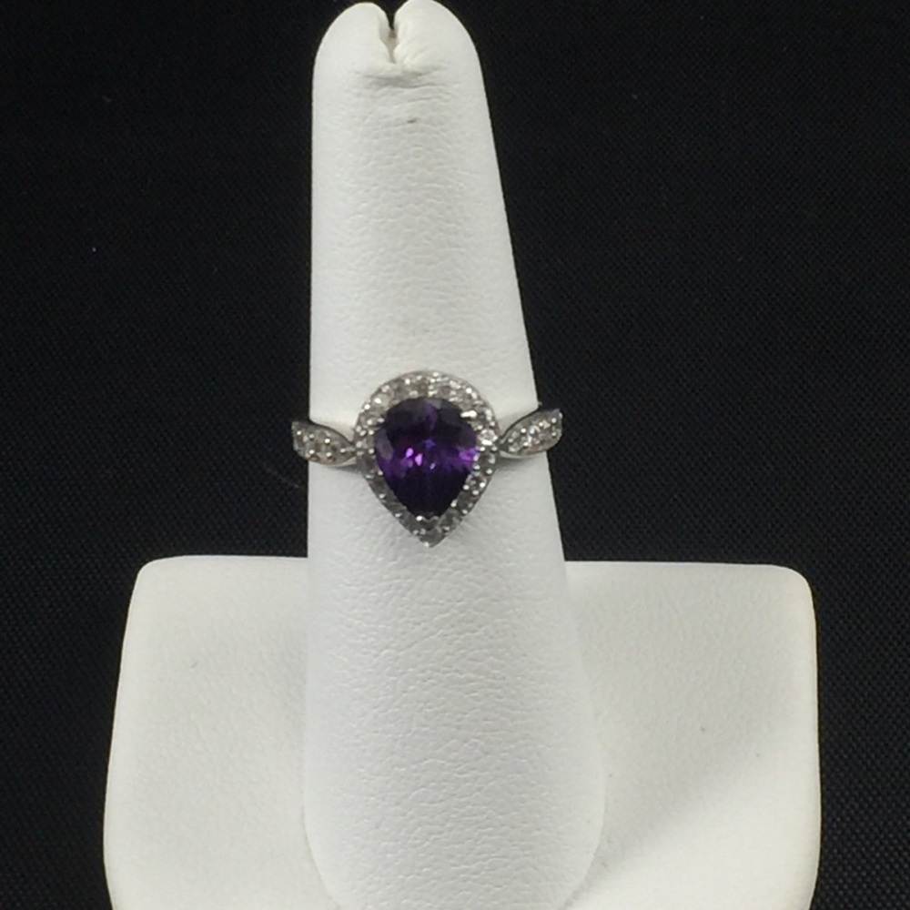 Amethyst and white CZ ring, sterling silver